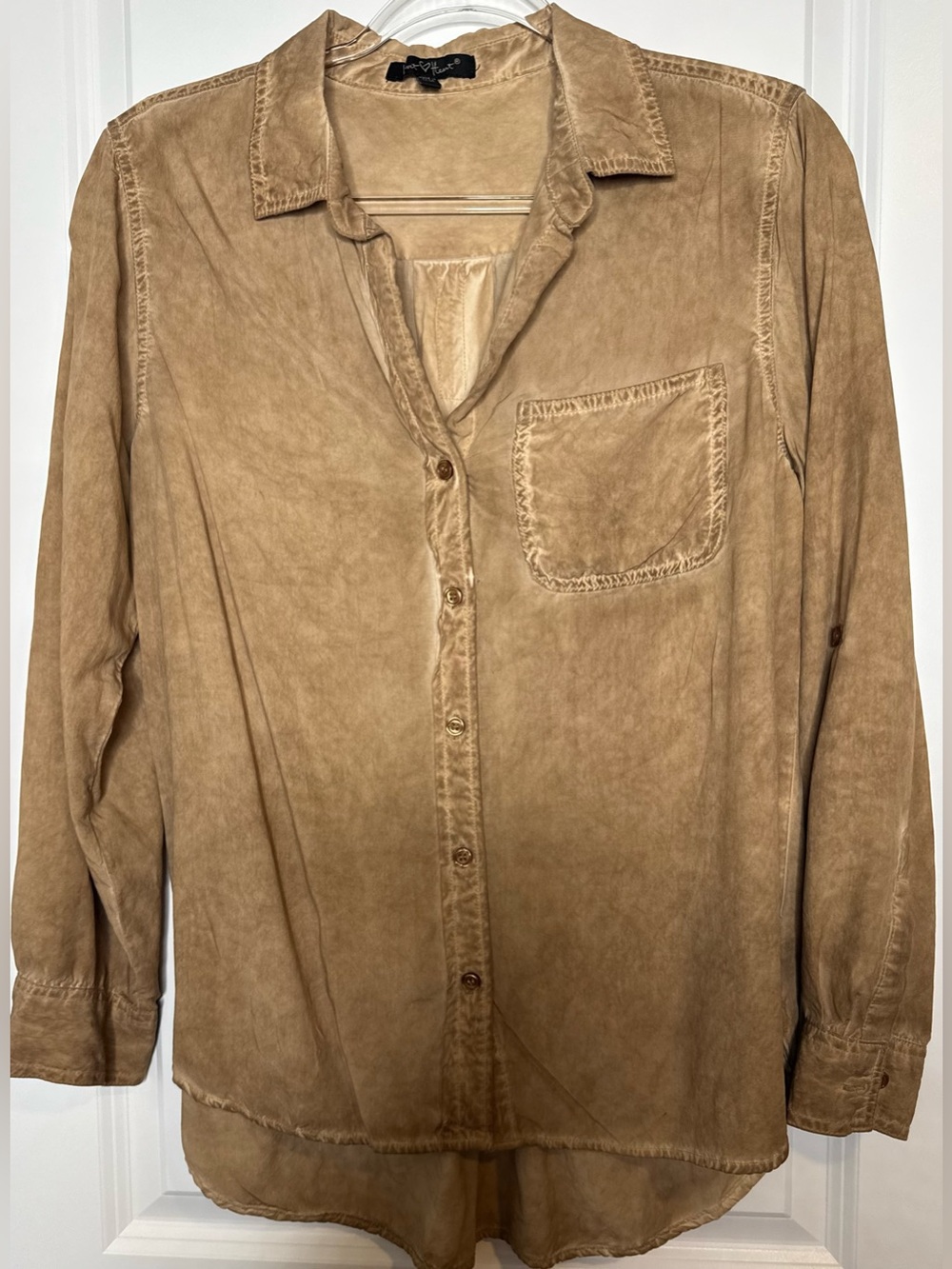 Velvet heart cognac distressed long sleeve Button-Down Shirt with pocket sz Md